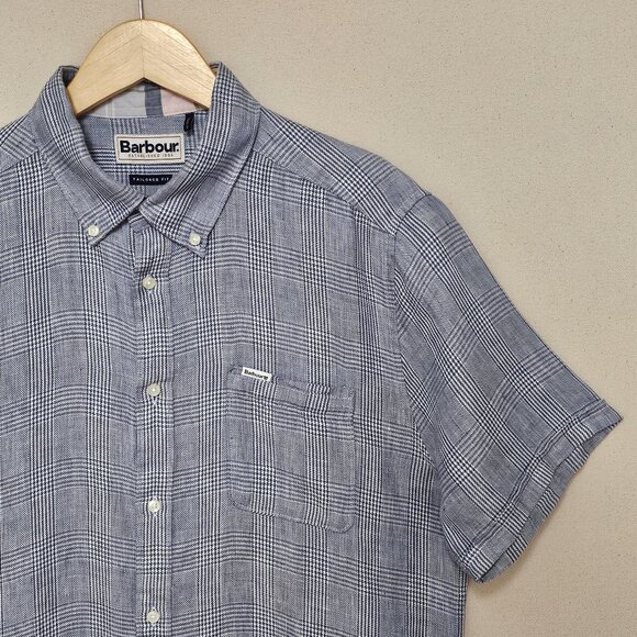 Barbour Short Sleeve Linen Tailored Fit Button Down M - Picture 1 of 8